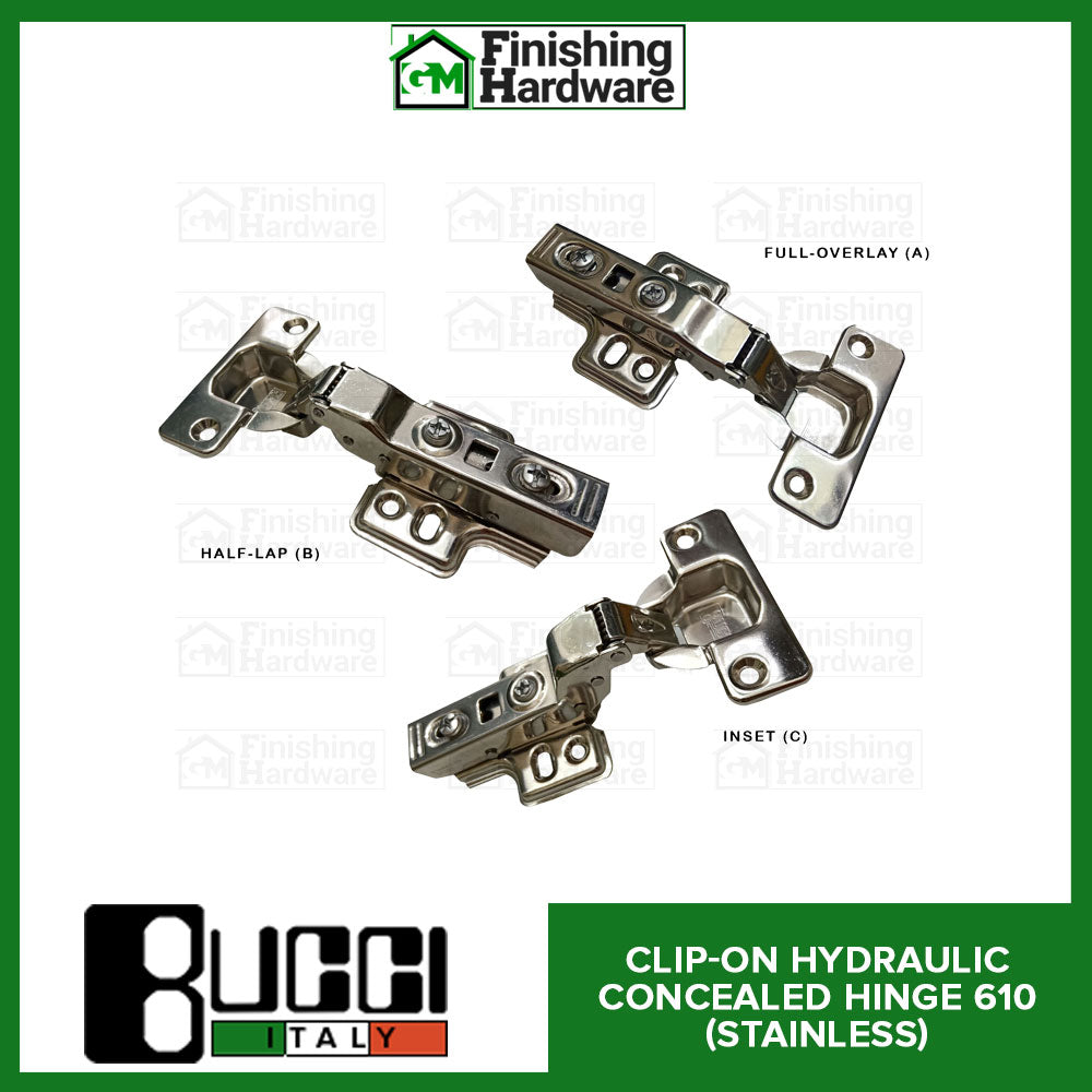 BUCCI Stainless 304 Clip-On Hydraulic Concealed Hinge 610 (1pc)