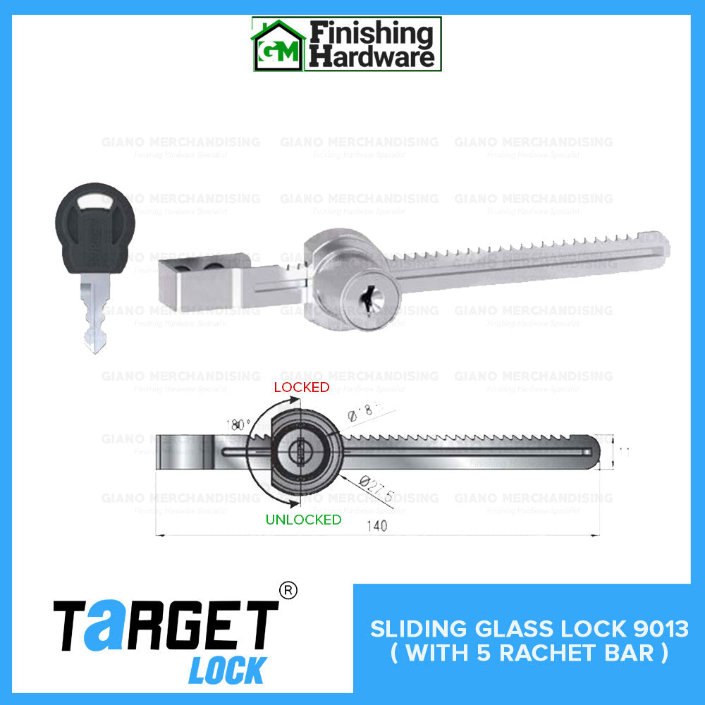 Target Sliding Glass Lock 9013 with 5" Ratchet Bar
