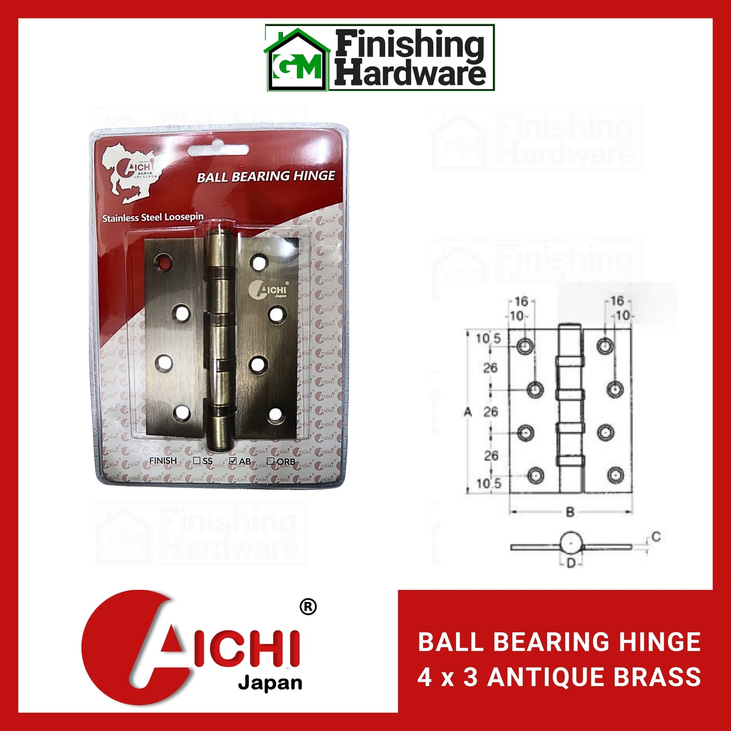 Aichi Stainless Steel Ball Bearing Hinges 4x3x2.5mm Antique Brass