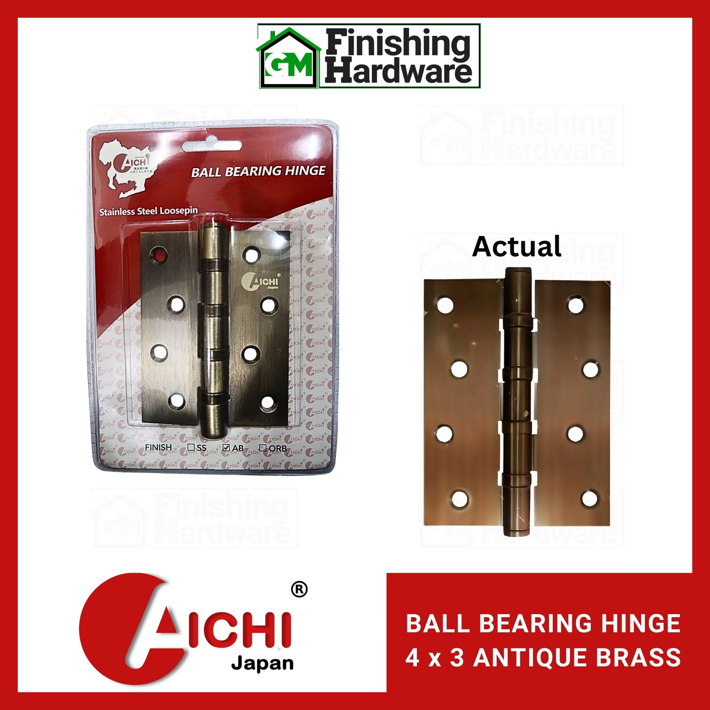 Aichi Stainless Steel Ball Bearing Hinges 4x3x2.5mm Antique Brass