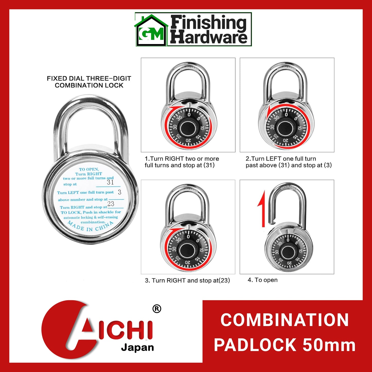 Aichi Combination Padlock 50mm