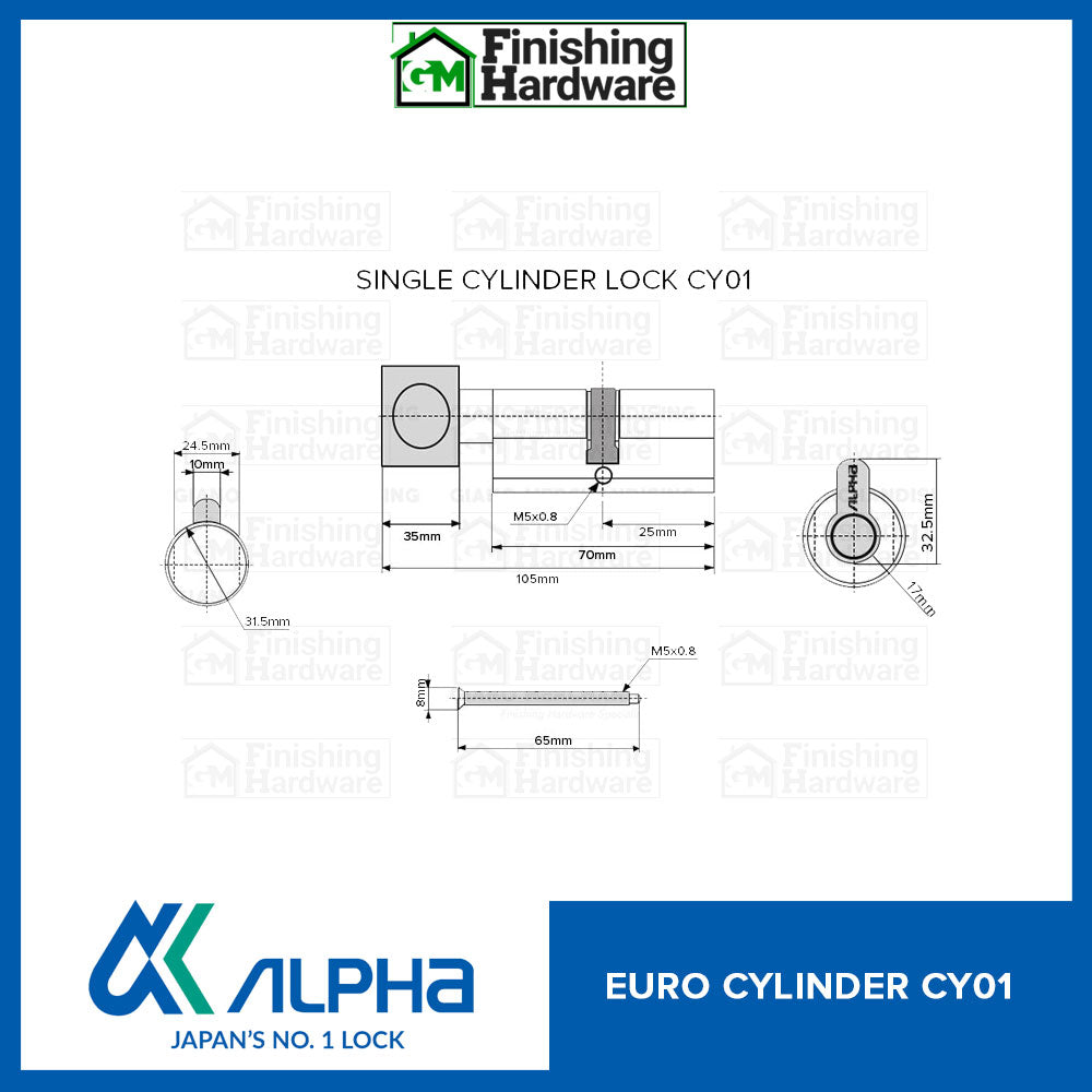 Alpha Euro Cylinder 70mm for Mortisse Lock