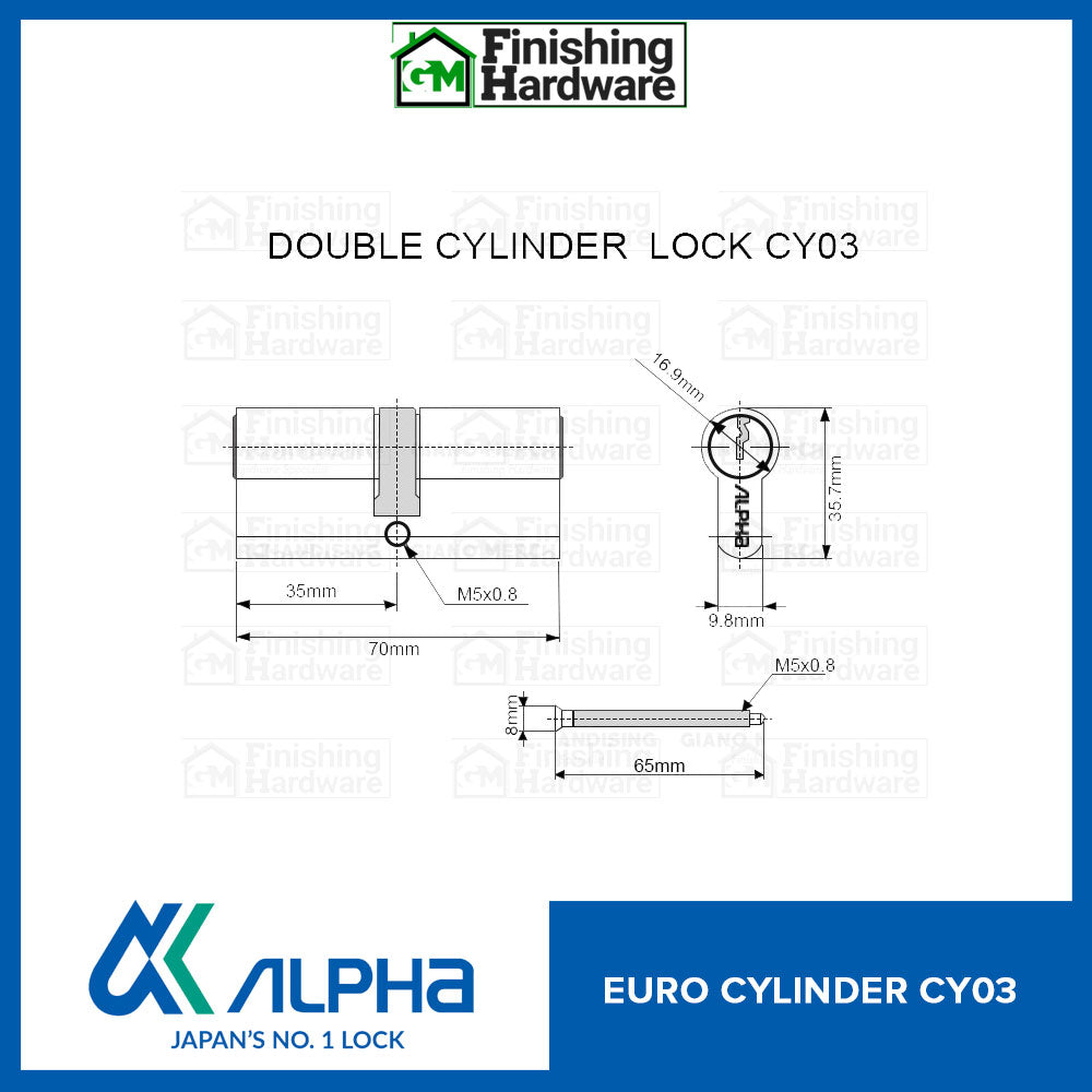 Alpha Euro Cylinder 70mm for Mortisse Lock