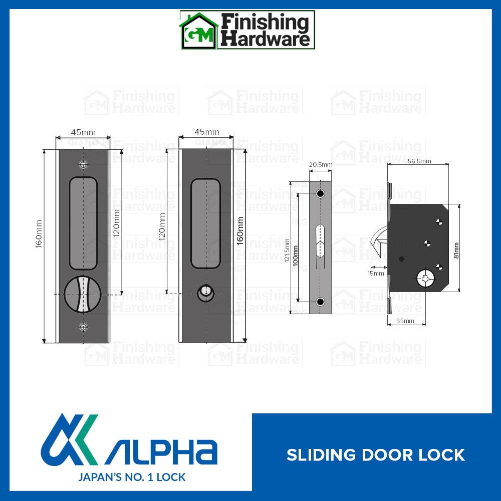 Alpha Sliding Door Lock Square Type
