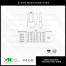 Load image into Gallery viewer, Veco Long Shackle Padlock PDL-50MM

