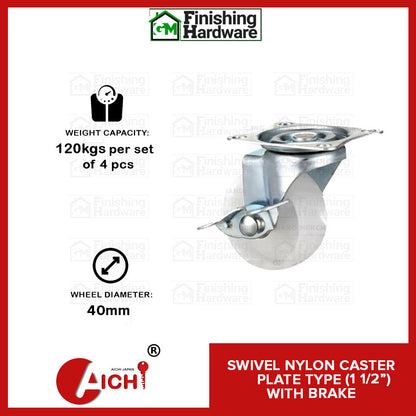 Nylon Caster Plate Type with Brake