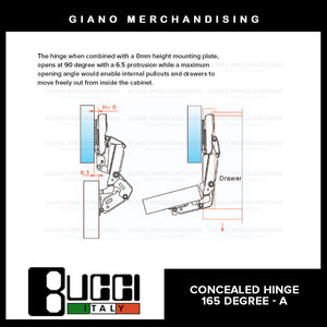 BUCCI Hydraulic Concealed Hinge 165A Degree(1pc)