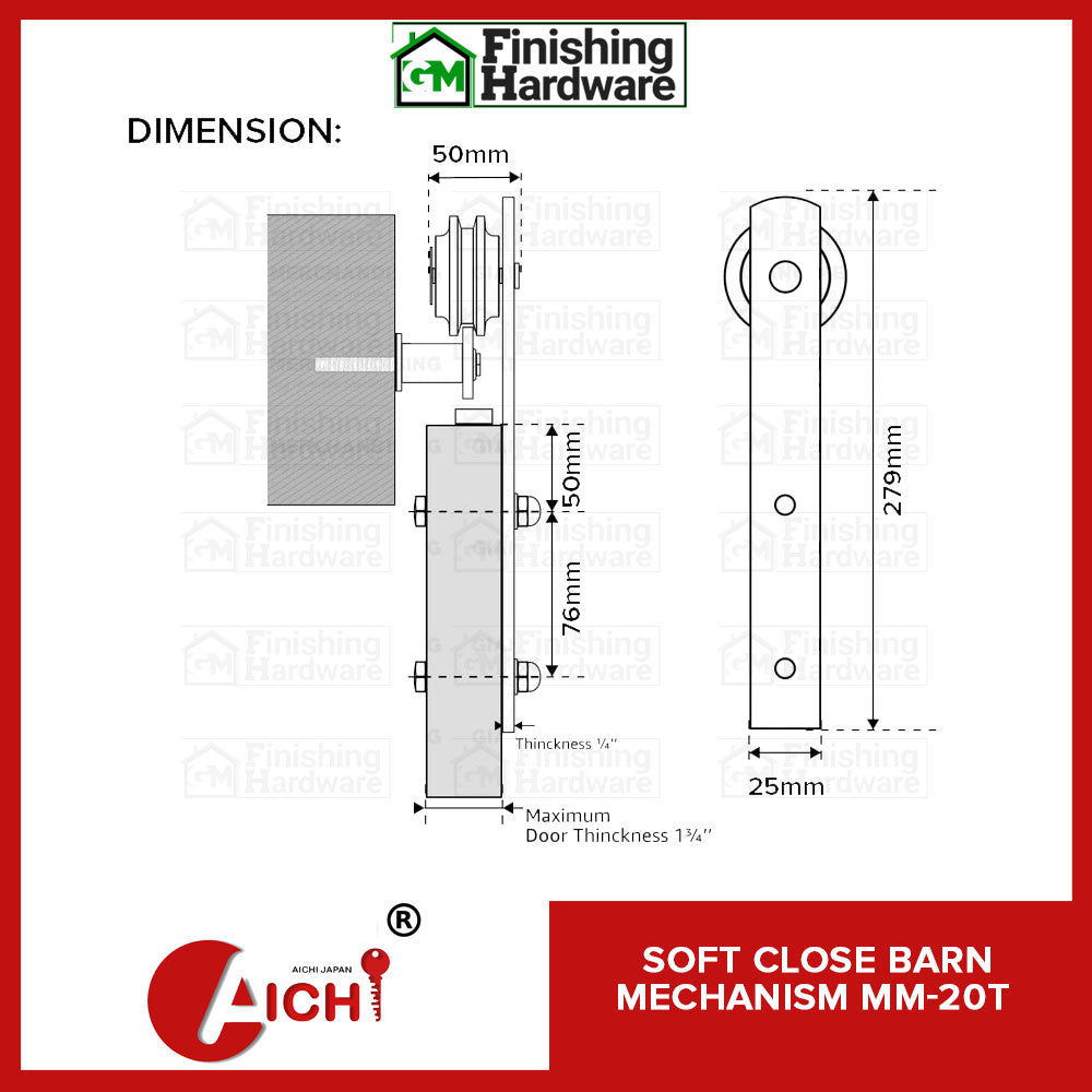 Soft Close Sliding Barn Door Mechanism MM-20T