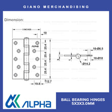 Load image into Gallery viewer, Alpha Ball Bearing Hinges (5x3x3.0mm) MBK

