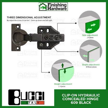 BUCCI Clip-On Hydraulic Concealed Hinge 609 Black (2pcs/pack)