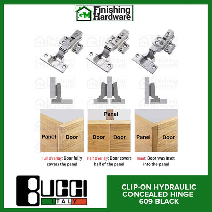 BUCCI Clip-On Hydraulic Concealed Hinge 609 Black (2pcs/pack)
