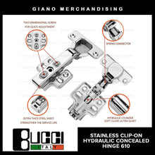 Load image into Gallery viewer, BUCCI Stainless 304 Clip-On Hydraulic Concealed Hinge 610 (1pc)
