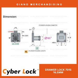 Cyber Drawer Lock 701S (16.5mm Diameter)