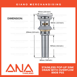 ANA Pop-Up Sink Drain 8908 PSS