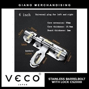 Veco Stainless Barrelbolt with Lock CS2000