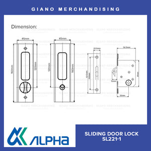 Alpha Sliding Door Lock SL221-1 Square