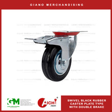 Load image into Gallery viewer, Black Rubber Caster with Hood Double Brake (1PC)
