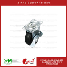 Load image into Gallery viewer, Black Rubber Caster Plate Type with Brake
