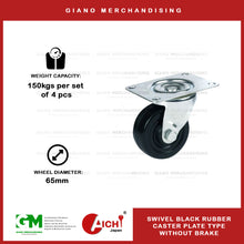 Load image into Gallery viewer, Black Rubber Caster Plate Type without Brake
