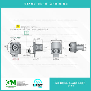 Target No Drill Glass Lock 9114