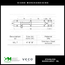 Load image into Gallery viewer, Veco Stainless Barrelbolt WL
