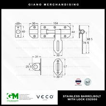 Load image into Gallery viewer, Veco Stainless Barrelbolt with Lock CS2000

