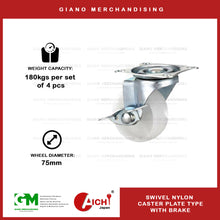 Load image into Gallery viewer, Nylon Caster Plate Type with Brake
