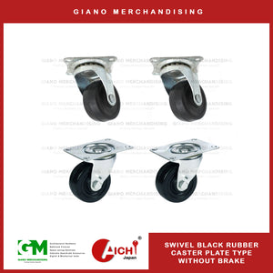 Black Rubber Caster Plate Type without Brake