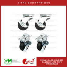 Load image into Gallery viewer, Black Rubber Caster Plate Type with Brake
