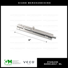 Load image into Gallery viewer, Veco Stainless Barrelbolt WL
