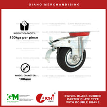 Load image into Gallery viewer, Black Rubber Caster with Hood Double Brake (1PC)
