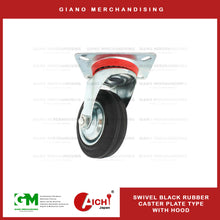 Load image into Gallery viewer, Black Rubber Caster Swivel Plate Type with Hood
