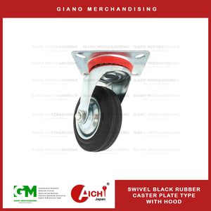Black Rubber Caster Swivel Plate Type with Hood